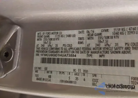 2017 Ford Escape Se from USA, damaged, VIN 1FMCU9GD1HUA73554